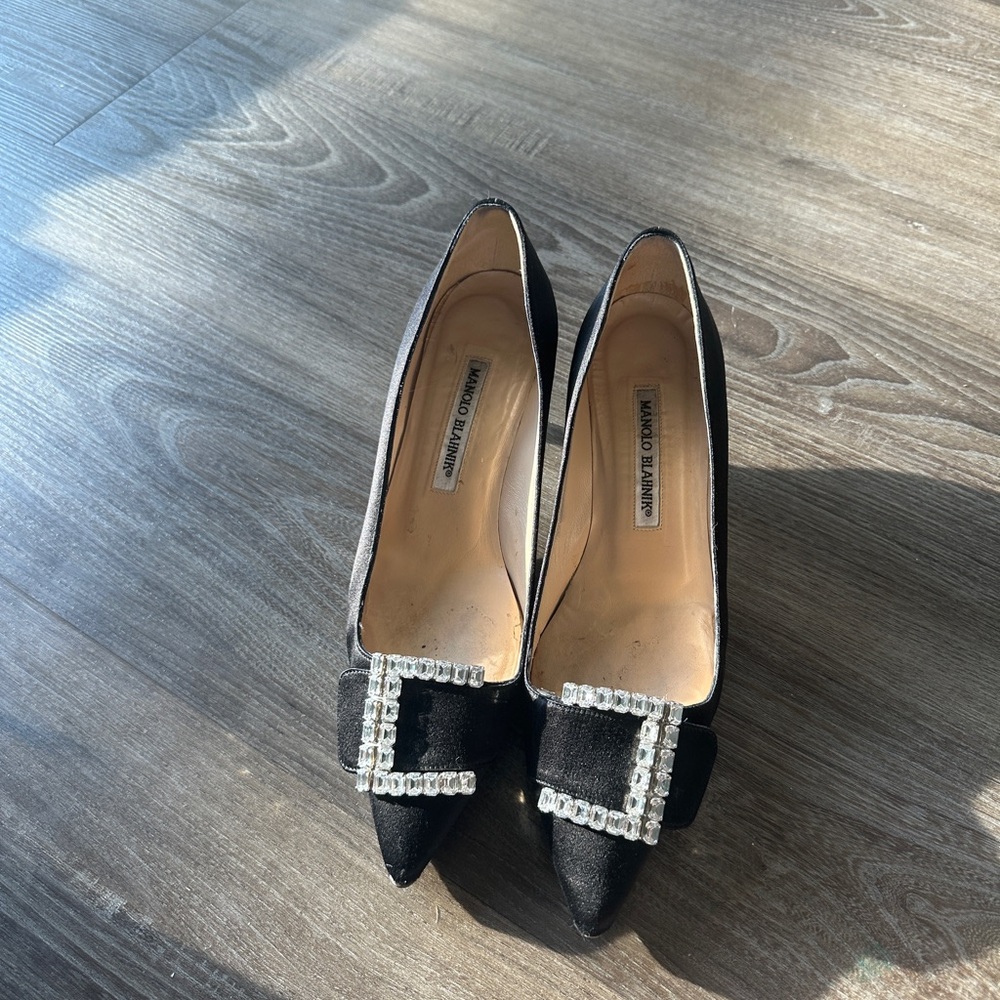 Manolo Blahnik Black Heels with Silver Buckle